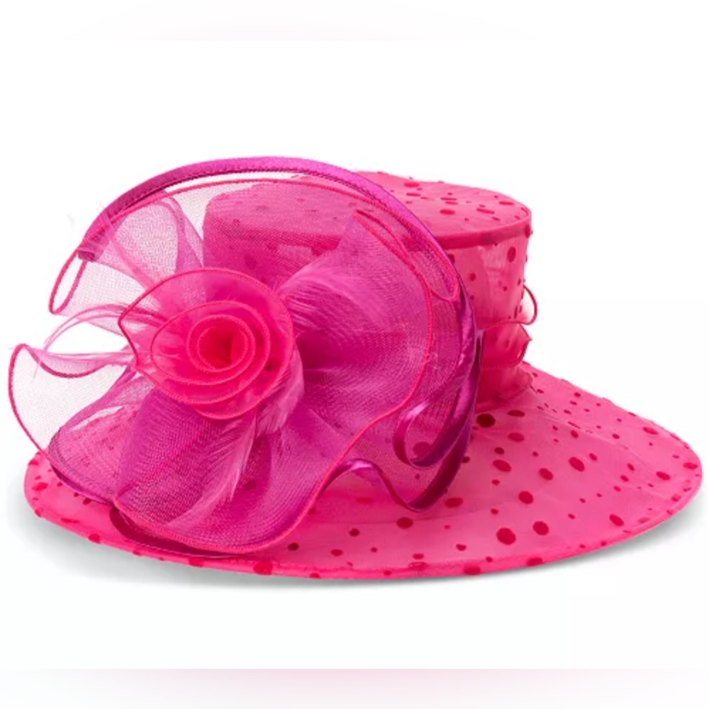 BELLISSIMA MILLINERY COLLECTION Dot Organza Wide-Brim Dressy Hat